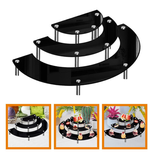 HEMOTON Cake Stand Set Black Acrylic and Metal 1