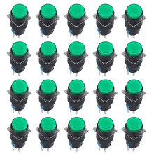 20X AC 250V 5A SPDT 1NO 1NC 5 Broches Verrouillage Vert Bouton-Poussoir 220V Lampe LED