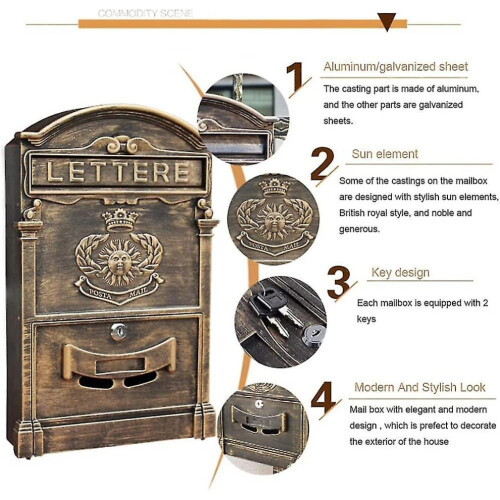 European Retro Style Galvanized Steel Wall Mount Mailbox - Elegant 1