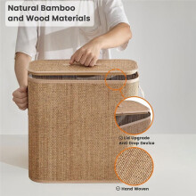 Bamboo Toilet Paper Storage Basket with Lid & Handle - 32L Large Capacity Handwoven Bathroom Organizer for 16 Rolls