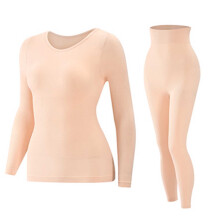 Women's Winter Pajama Set Beige Fleece-Lined Lace Top with