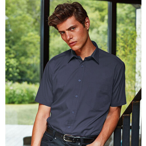 Premier (16.5, Navy) Premier Mens Short Sleeve Formal Poplin Plain Work Shirt 2