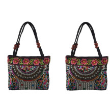 2X Chinese Style Women Handbag Embroidery Ethnic Summer Fashion Handmade Flowers Ladies Tote Shoulder Bags -Body