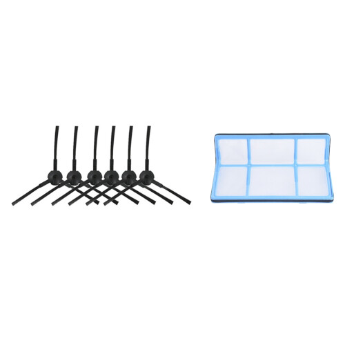 Side Brush (3 Right+3 Left) Cleaning Brush Part with Primary Dust Hepa Filter