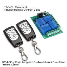 2X Universal Wireless Remote Control 12V 4CH Relay Receiver Module with 4 Channel RF Remote 433Mhz Transmitter