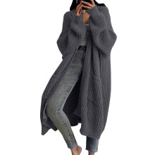 Women's Dark Gray Knitted Cardigan Long Sleeve Knee-Length M