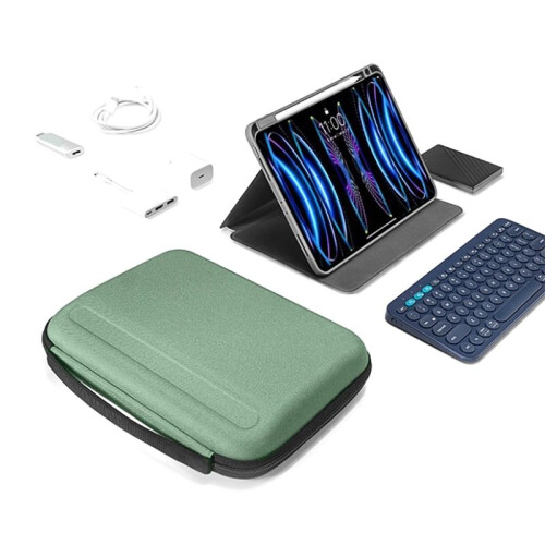 For  Pro Hard Shell Protective Case 11 Inch Digital Electronics Tablet Bag Storage Pouch Business Green
