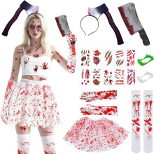 Déguisement Zombie Halloween Femme Ensemble Tutu Sanglant 17 Pièces Rouge Blanc
