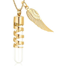 Glass Tube Ashes Urn Necklace with Wings 1 pc