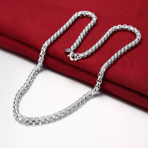 Sterling Silver Round Grid Chain Necklace 45 cm