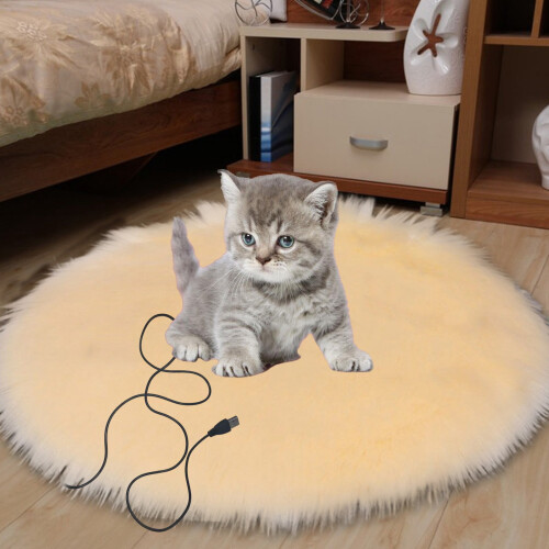 HHBEAUTY Cat Plush Heating Pad USB Powered Beige