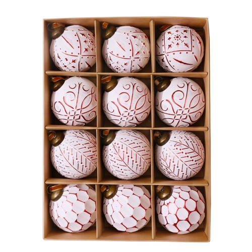 Christmas Ball Ornaments White Red 12PCS 80mm