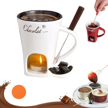 Ceramic Chocolate Fondue Cup with Forks White