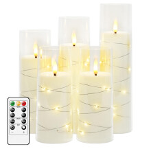 Grey Flameless Candles with Star String and Auto Timer