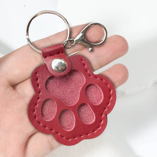 Leather Cat Paw Keychain with Fur Compartment for Pet Ashes 2
