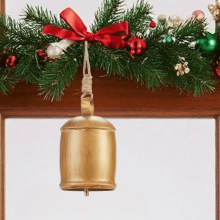 Metal Christmas Bell Rustic Brass Gold 1.85 Inch