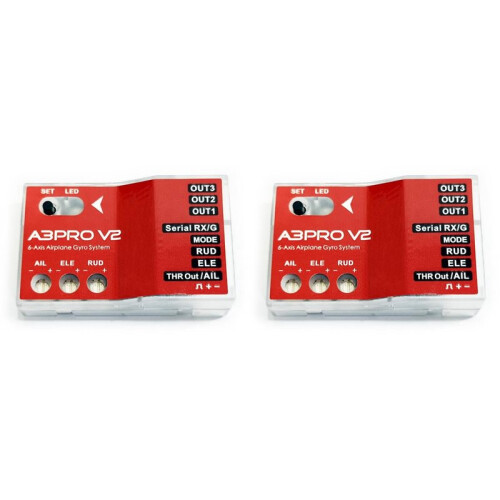 2X A3 Pro V2 6-Axis Gyro Stabilizer Flight Controller /Gyroscope for RC Fixed-Wing/Delta-Wing V-Tail Airplane Elevator