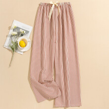 Women's Striped High-Waisted Sleep Pants Burgundy