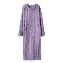 Women's Solid Purple Long Robe Winter Loose Bathrobe One