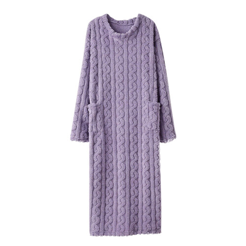 Women's Solid Purple Long Robe Winter Loose Bathrobe One