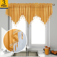 Beaded Triangle Sheer Valance Curtains Voile 3-Pc 51x24