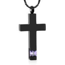 Crystal Cross Necklace for Ashes Keepsake with Birthstone