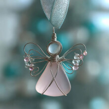 Handmade Sea Glass Angel Ornament Silver Wire Wrapped