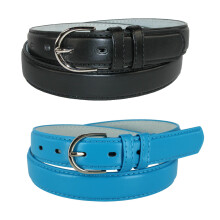 CTM Women's Leather Dress Belt 2 colour Pack 28.5 mm Silver Buckle
