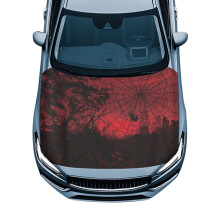 Car Hood Cover Polyester Elastic Red Halloween Print