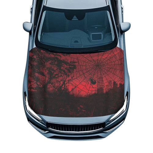 Car Hood Cover Polyester Elastic Red Halloween Print