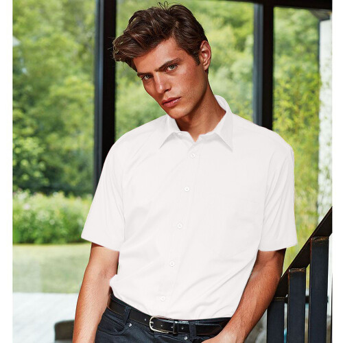 Premier (18, White) Premier Mens Short Sleeve Formal Poplin Plain Work Shirt 2