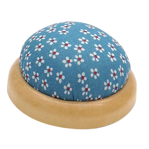 Pincushion with Floral Pattern Wooden Base 5 pcs