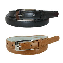 CTM Womens Skinny Leather Dress Belt 2-Pack 3/4 in Black + colour