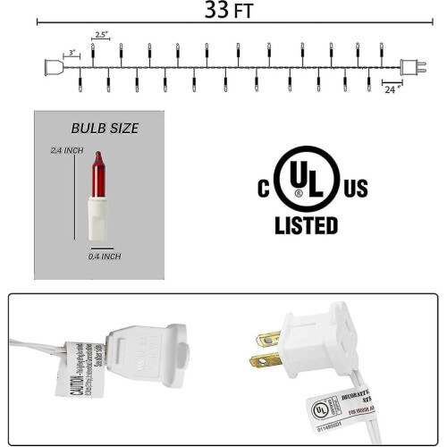 Red Christmas Lights, 33 Ft 150 Count Incandescent Mini String Lights White Wire, 110v Ul Certified 2