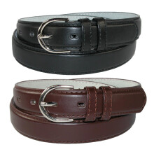 CTM Women's Leather Dress Belt 2 colour Pack 28.5 mm Silver Buckle