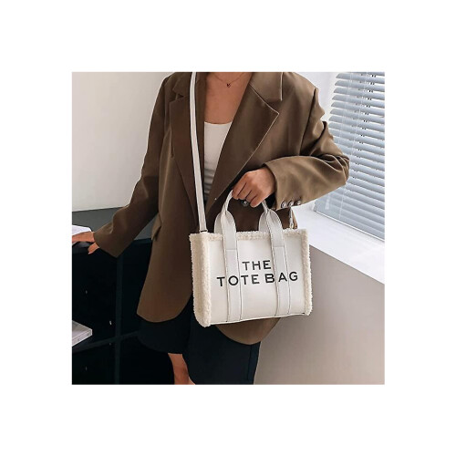 Tote Bag Soft Lamb Wool Crossbody Bag Plush--white 2