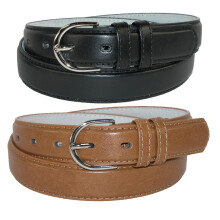 CTM Women's Leather Dress Belt 2 colour Pack 28.5 mm Silver Buckle