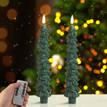 Christmas Tree Flameless Taper Candles Green LED 4 Pcs