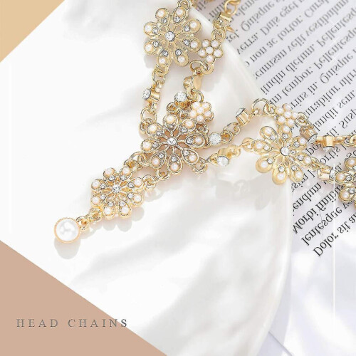 Fasce per capelli da sposa, catene, gioielli floreali per capelli, accessori per capelli con perle e 1