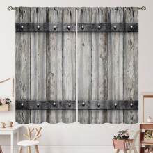 Farmhouse Barn Door Curtains Blue Grey Wooden Plank Style 2