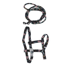 Cat Harness and Leash Set Japanese Style Black Flower