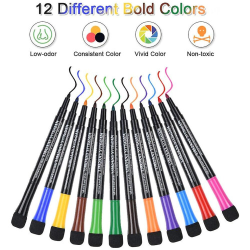 Marqueurs pour tableau blanc, lot de 12 marqueurs à pointe effaçable à sec, stylos effaçables à sec 1