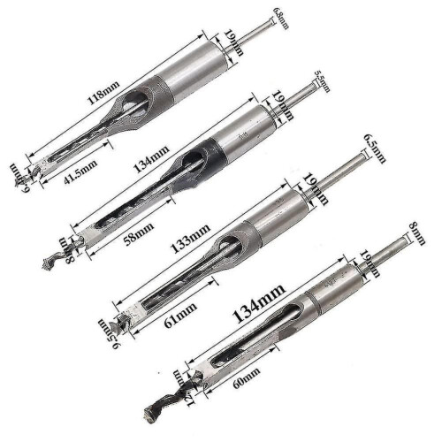 Square Hole Drill Bit, 4pcs Woodworking Mortiser Square Drill Bits, Spiral Drill Bits Kits Mortise P 2
