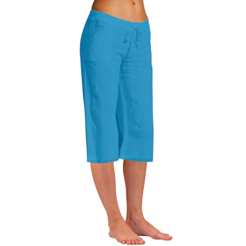 Women's White Cotton-Flax Capris Summer Stretch Elastic 2