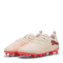 (12 UK Child, Almond/Red) Puma Childrens/Kids Future Textured Firm Ground Football Boots