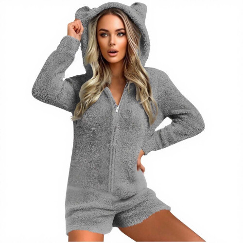 Women's Gray Hooded Onesie Polyester Size M 1