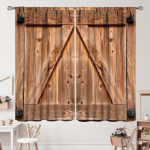 Farmhouse Barn Door Curtains Blue Grey Rod Pocket 2 Panels