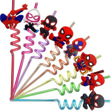 Lot de 8 pailles à boire sur le thème de Spiderman et ses amis, décorations pour fête d'anniversaire