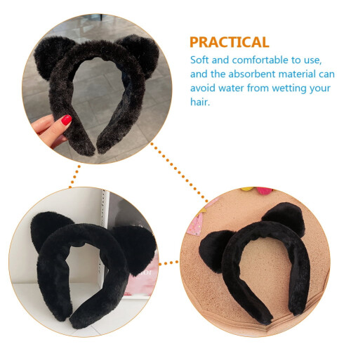 Black Plush Cat Ear Headband Soft Comfortable 1