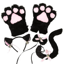 5 st. kreativ katt cosplay kostym kattunge svans öron halsband tassar handskar anime lolita gotisk set